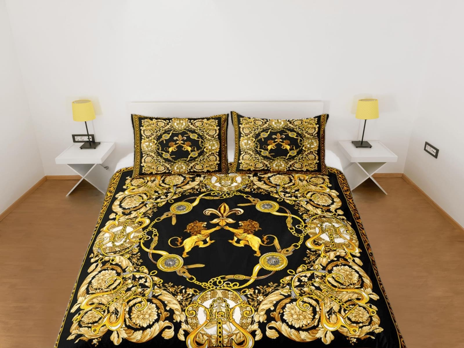 Baroque Black Gold Lion Luxury Duvet Cover Aesthetic Bedding Set Full Victorian Decor