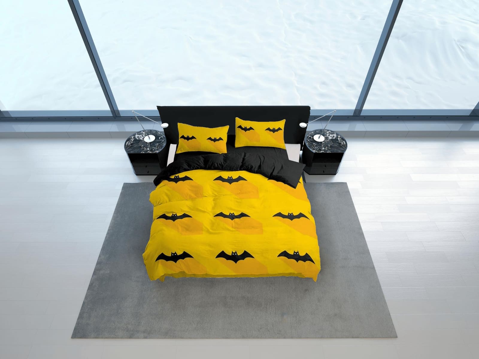 Bat halloween full size bedding & pillowcase, yellow duvet cover set dorm bedding, halloween decor, nursery toddler beddin…