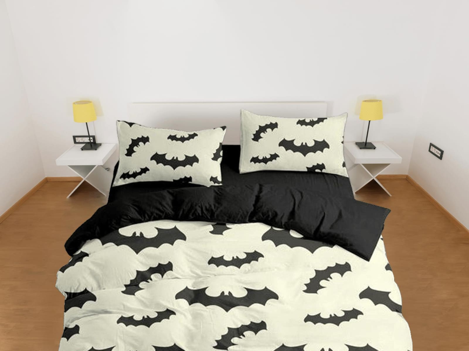 Bat pattern halloween full size bedding & pillowcase, cream white duvet cover set dorm bedding, nursery toddler bedding, h…