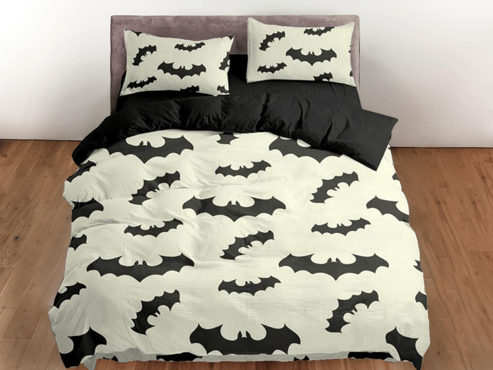 Bat pattern halloween full size bedding & pillowcase, cream white duvet cover set dorm bedding, nursery toddler bedding, h…
