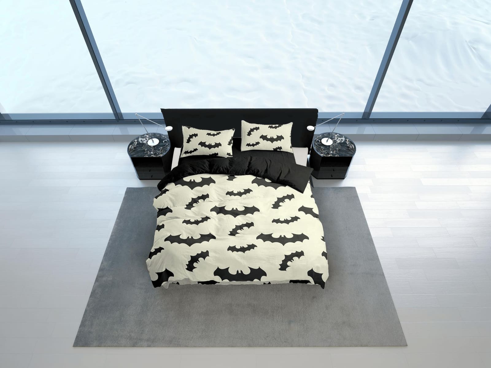 Bat pattern halloween full size bedding & pillowcase, cream white duvet cover set dorm bedding, nursery toddler bedding, h…