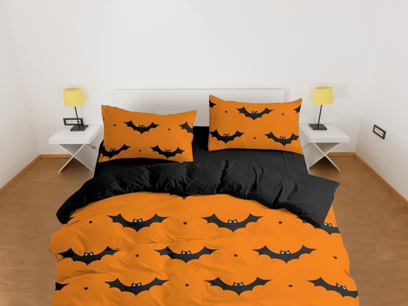 Bat pattern orange halloween full size bedding & pillowcase, duvet cover set dorm bedding, halloween nursery toddler beddi…