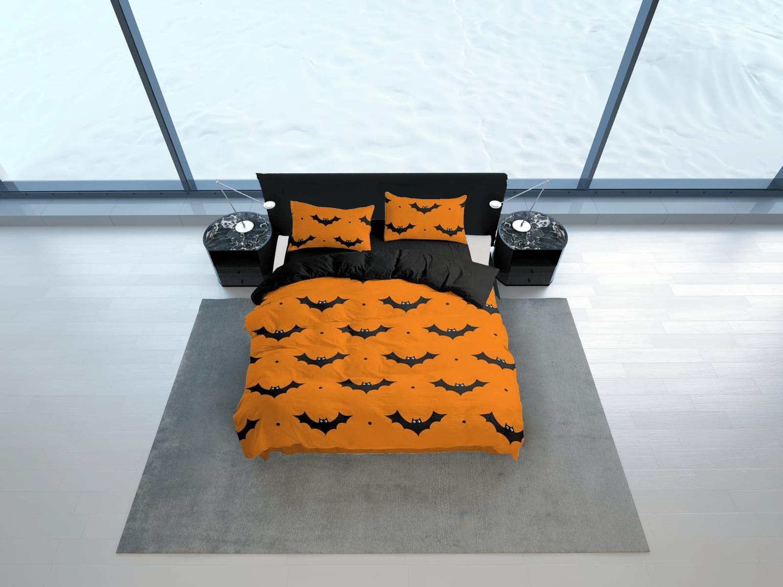 Bat pattern orange halloween full size bedding & pillowcase, duvet cover set dorm bedding, halloween nursery toddler beddi…