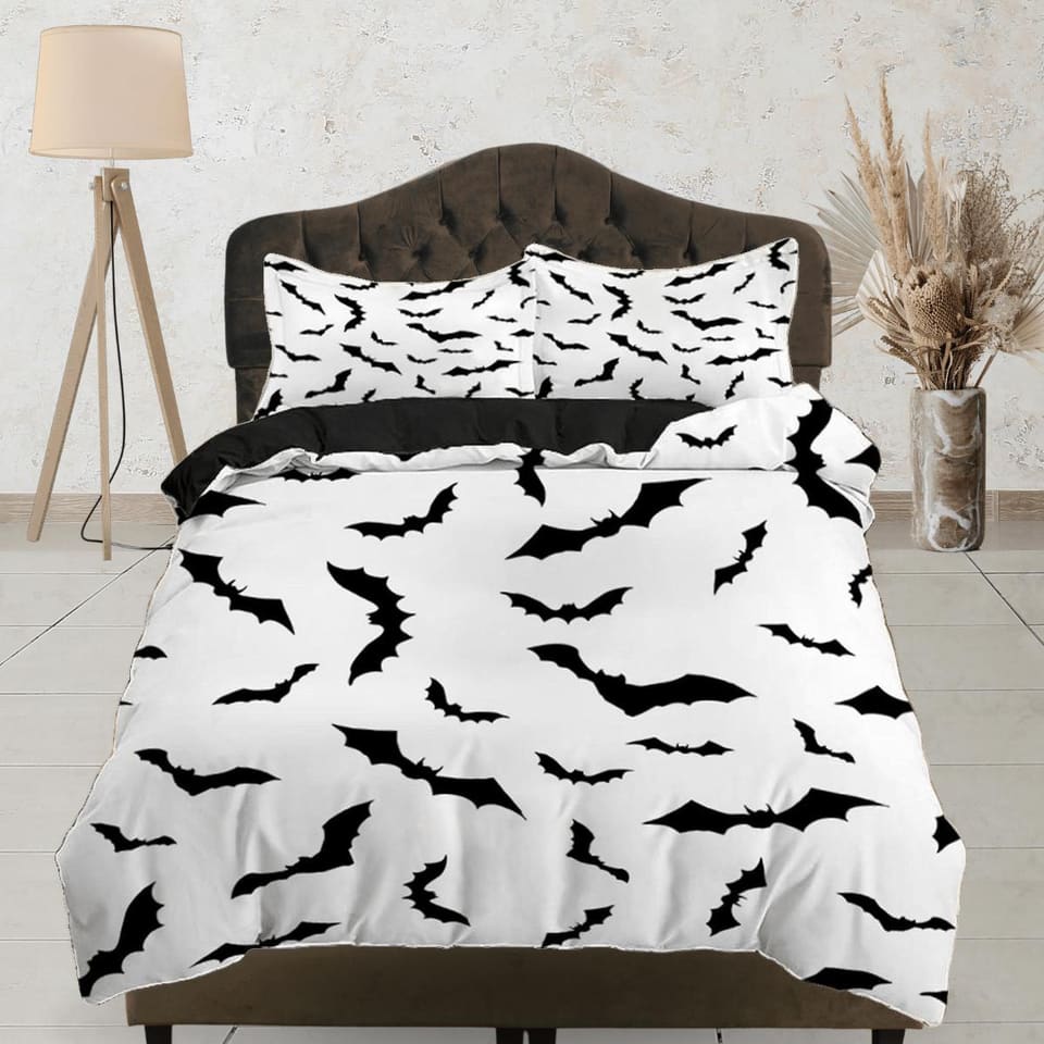 Bat prints halloween full size bedding & pillowcase, duvet cover set dorm bedding, halloween decor, nursery toddler beddin…