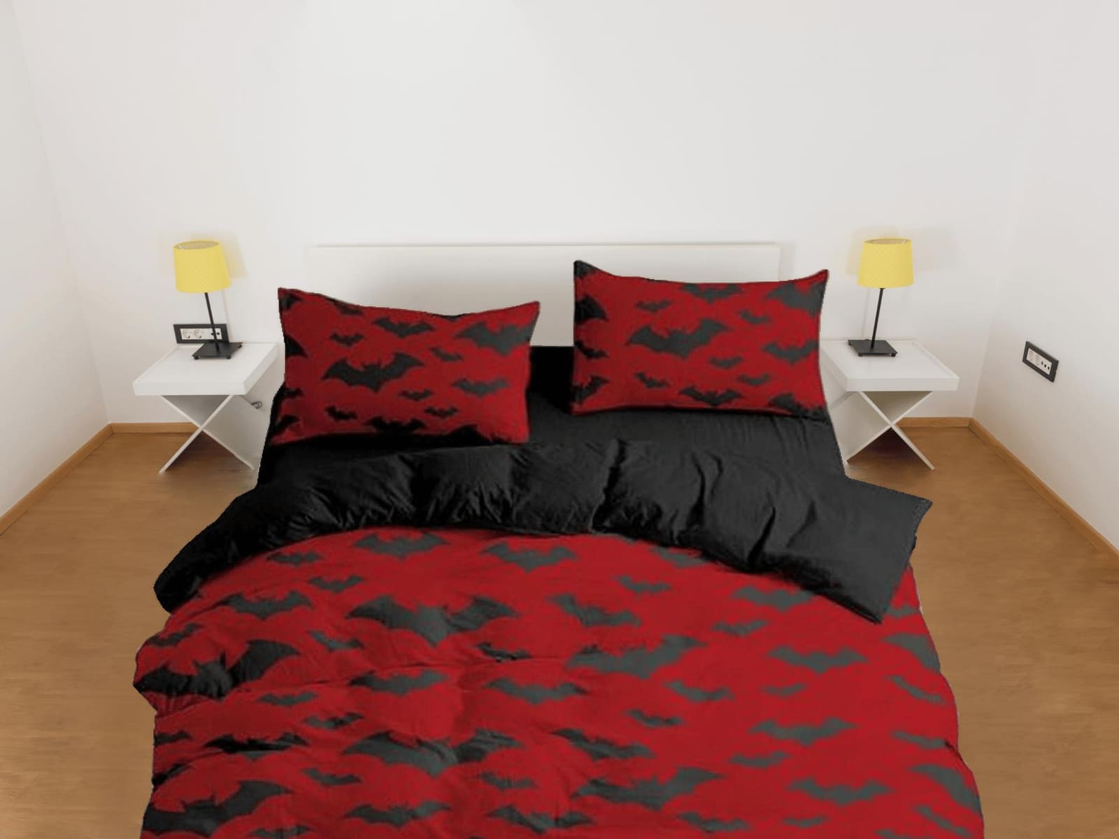 Bat prints halloween full size bedding & pillowcase, red duvet cover dorm bedding, halloween decor, nursery toddler beddin…