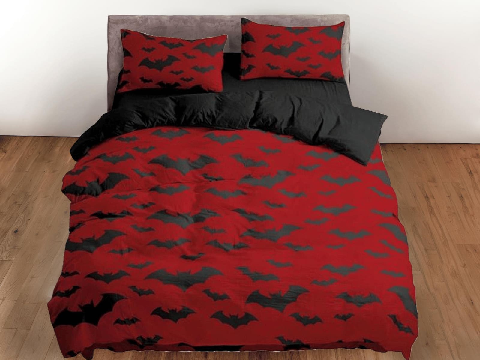 Bat prints halloween full size bedding & pillowcase, red duvet cover dorm bedding, halloween decor, nursery toddler beddin…