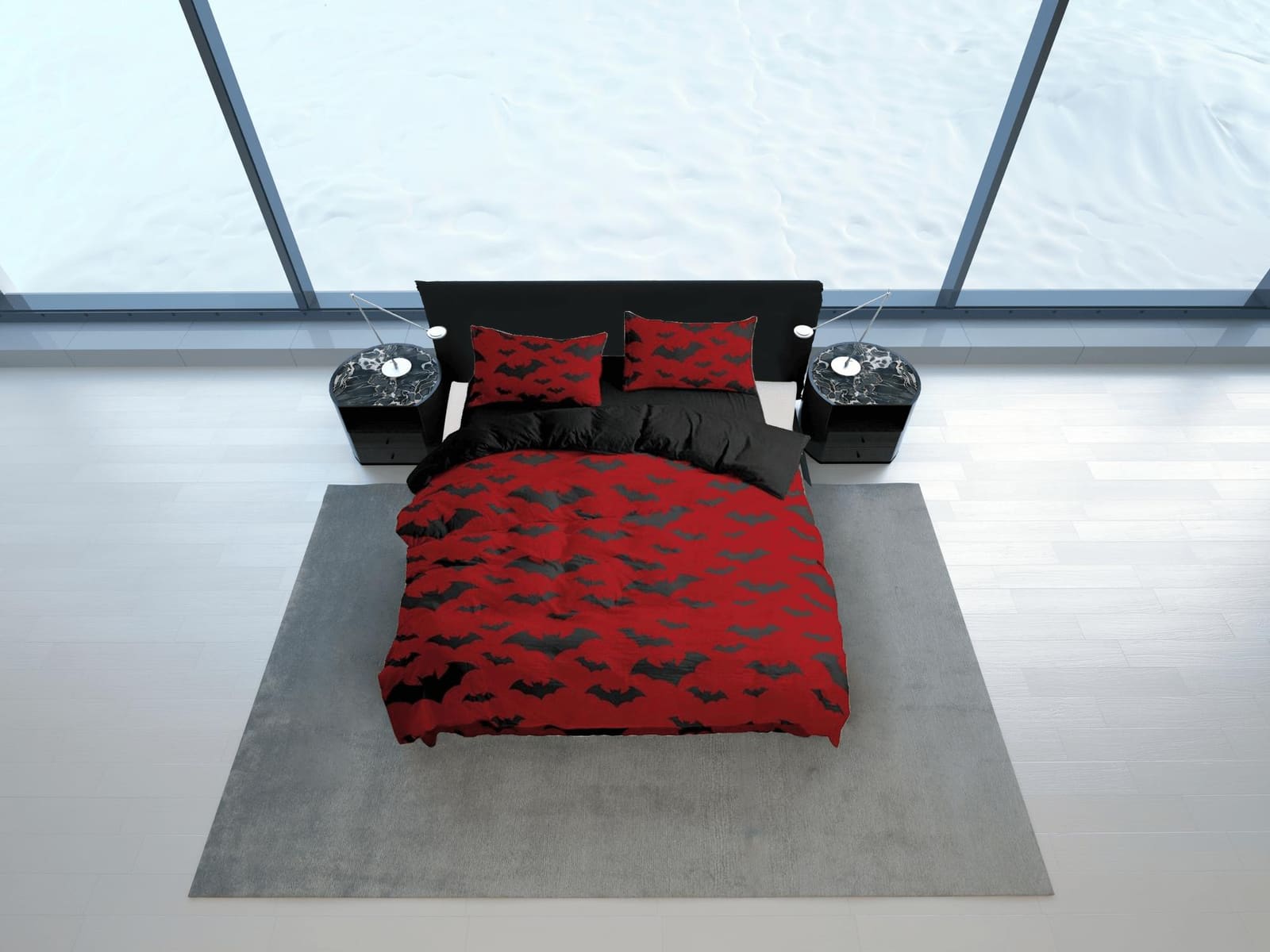 Bat prints halloween full size bedding & pillowcase, red duvet cover dorm bedding, halloween decor, nursery toddler beddin…