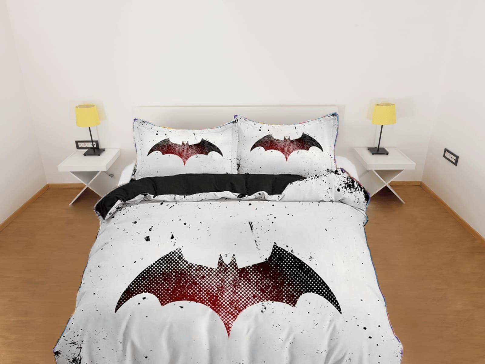 Bat silhouette halloween bedding & pillowcase, black and white duvet cover set dorm bedding, halloween decor, nursery todd…