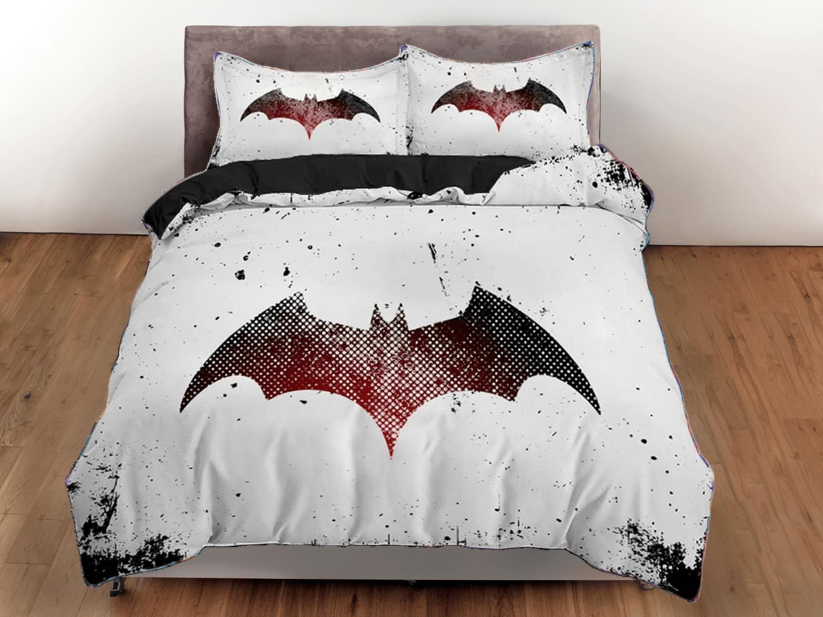 Bat silhouette halloween bedding & pillowcase, black and white duvet cover set dorm bedding, halloween decor, nursery todd…