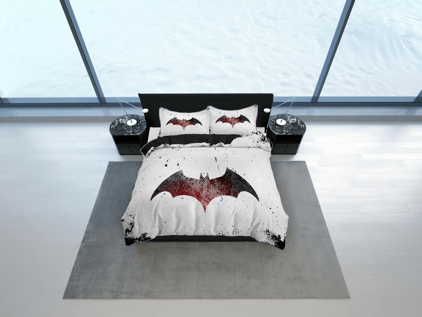 Bat silhouette halloween bedding & pillowcase, black and white duvet cover set dorm bedding, halloween decor, nursery todd…