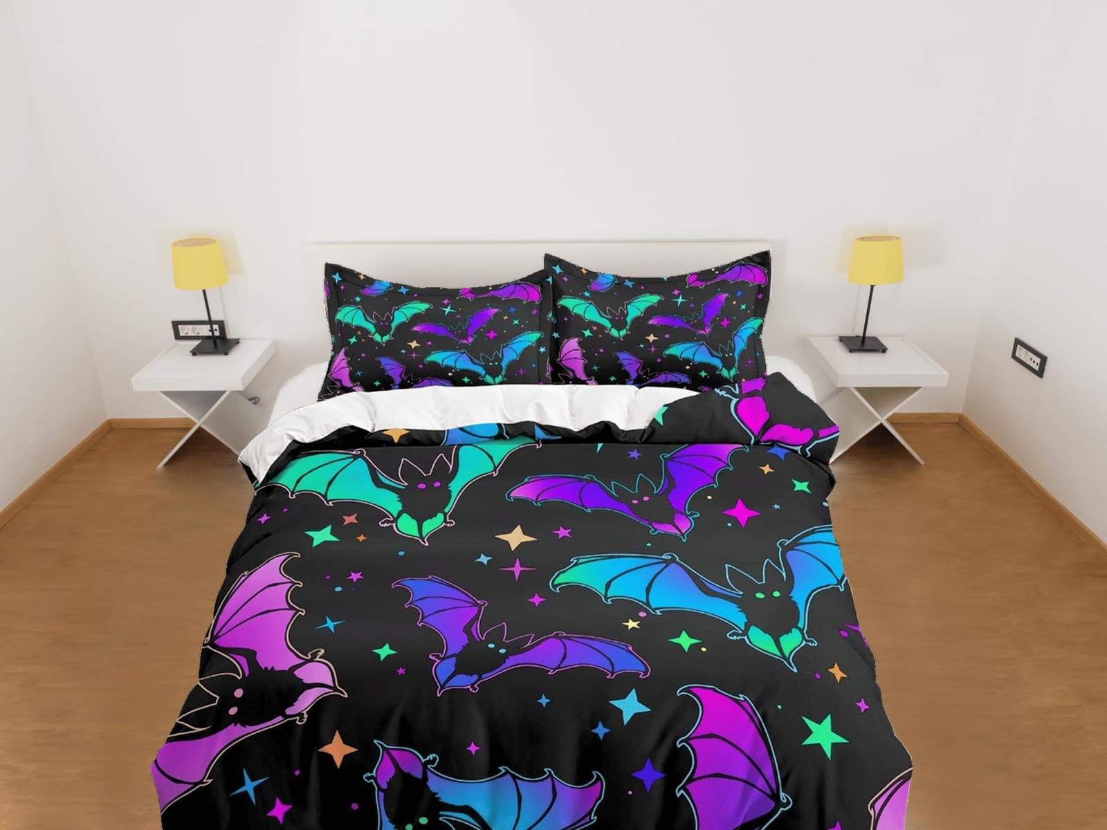 Bats and stars halloween bedding & pillowcase, gothic duvet cover, dorm bedding, halloween goth decor toddler bedding, hal…
