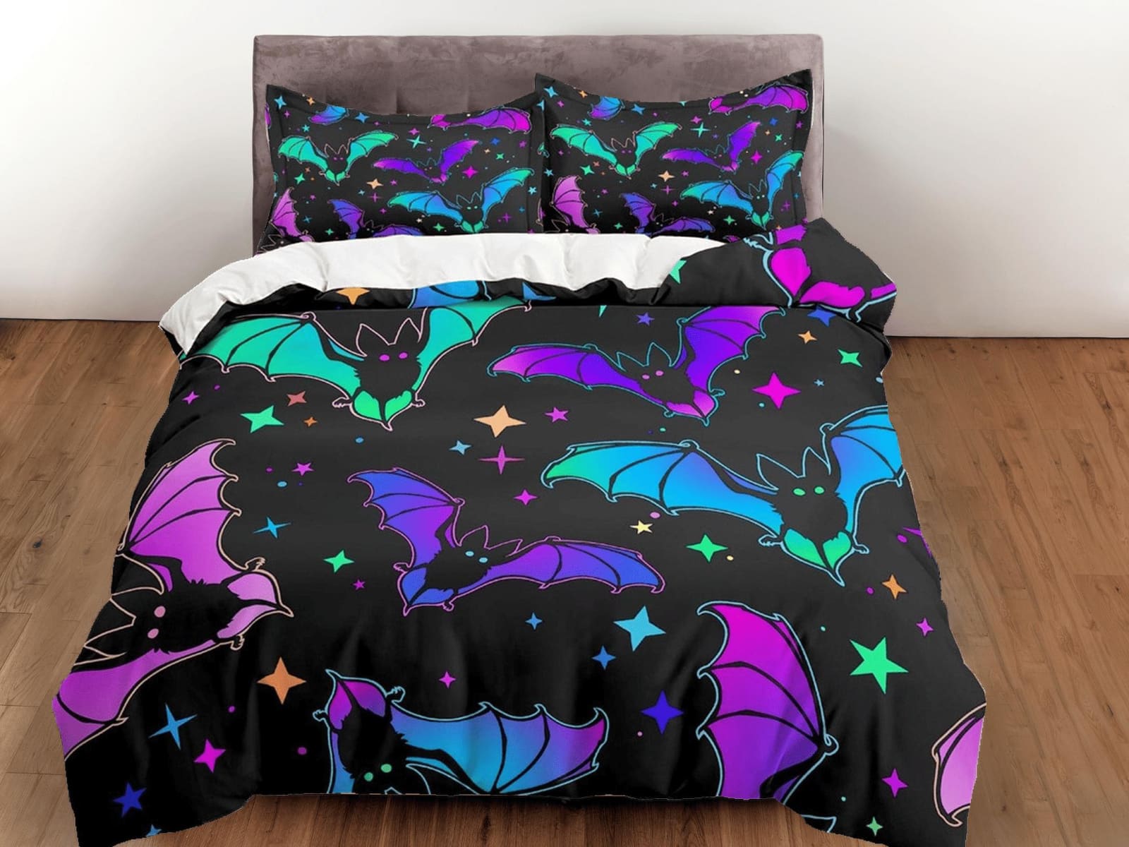 Bats and stars halloween bedding & pillowcase, gothic duvet cover, dorm bedding, halloween goth decor toddler bedding, hal…