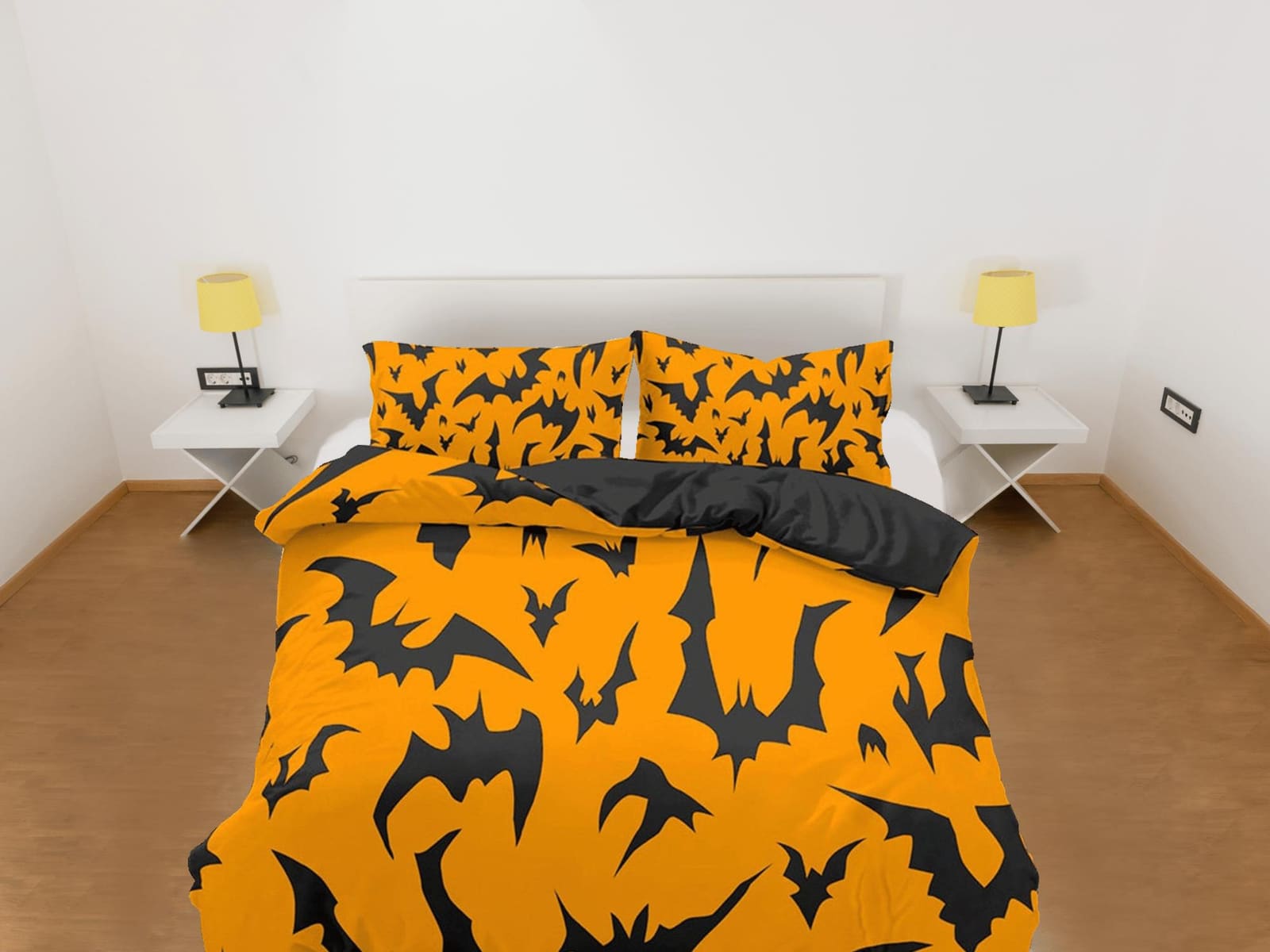 Bats design pattern halloween full size bedding & pillowcase, orange duvet cover set dorm bedding, nursery toddler bedding…