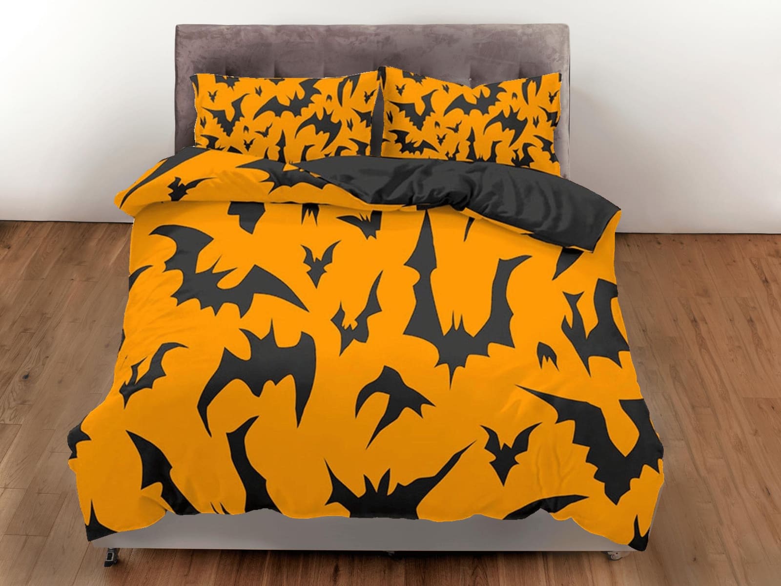 Bats design pattern halloween full size bedding & pillowcase, orange duvet cover set dorm bedding, nursery toddler bedding…