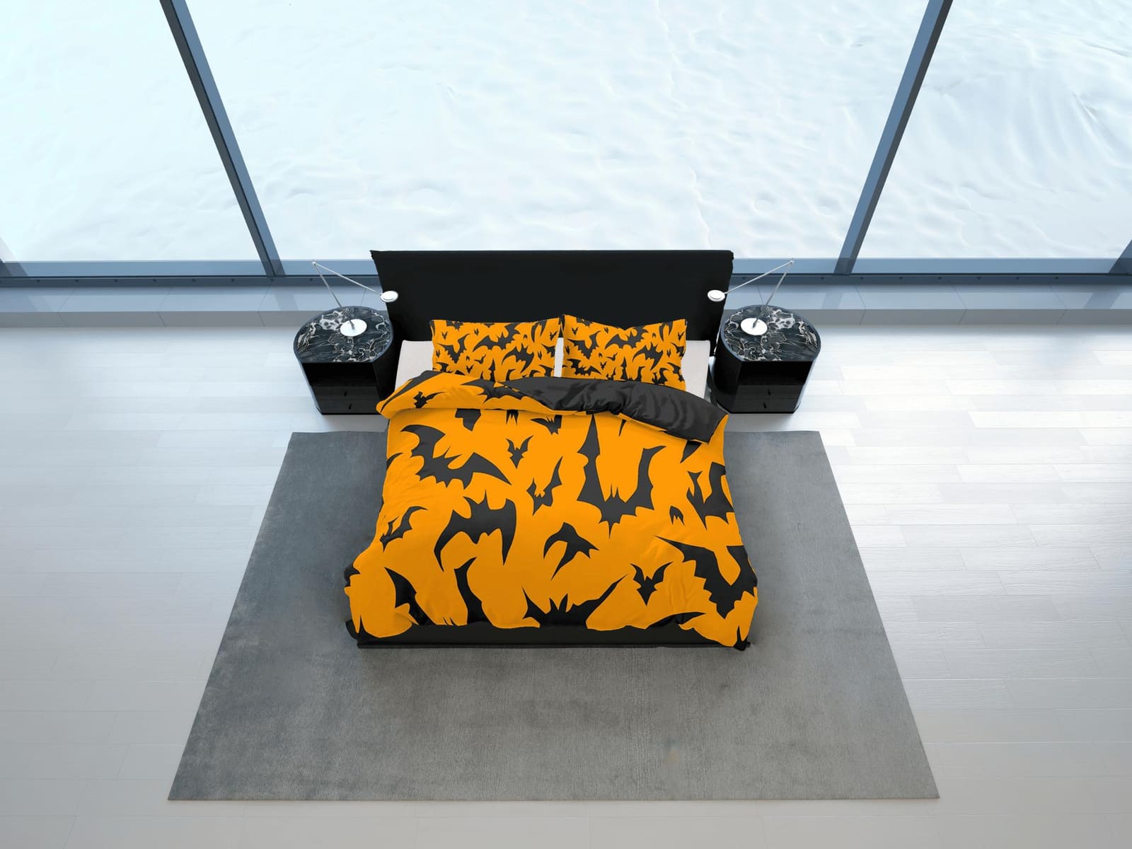 Bats design pattern halloween full size bedding & pillowcase, orange duvet cover set dorm bedding, nursery toddler bedding…