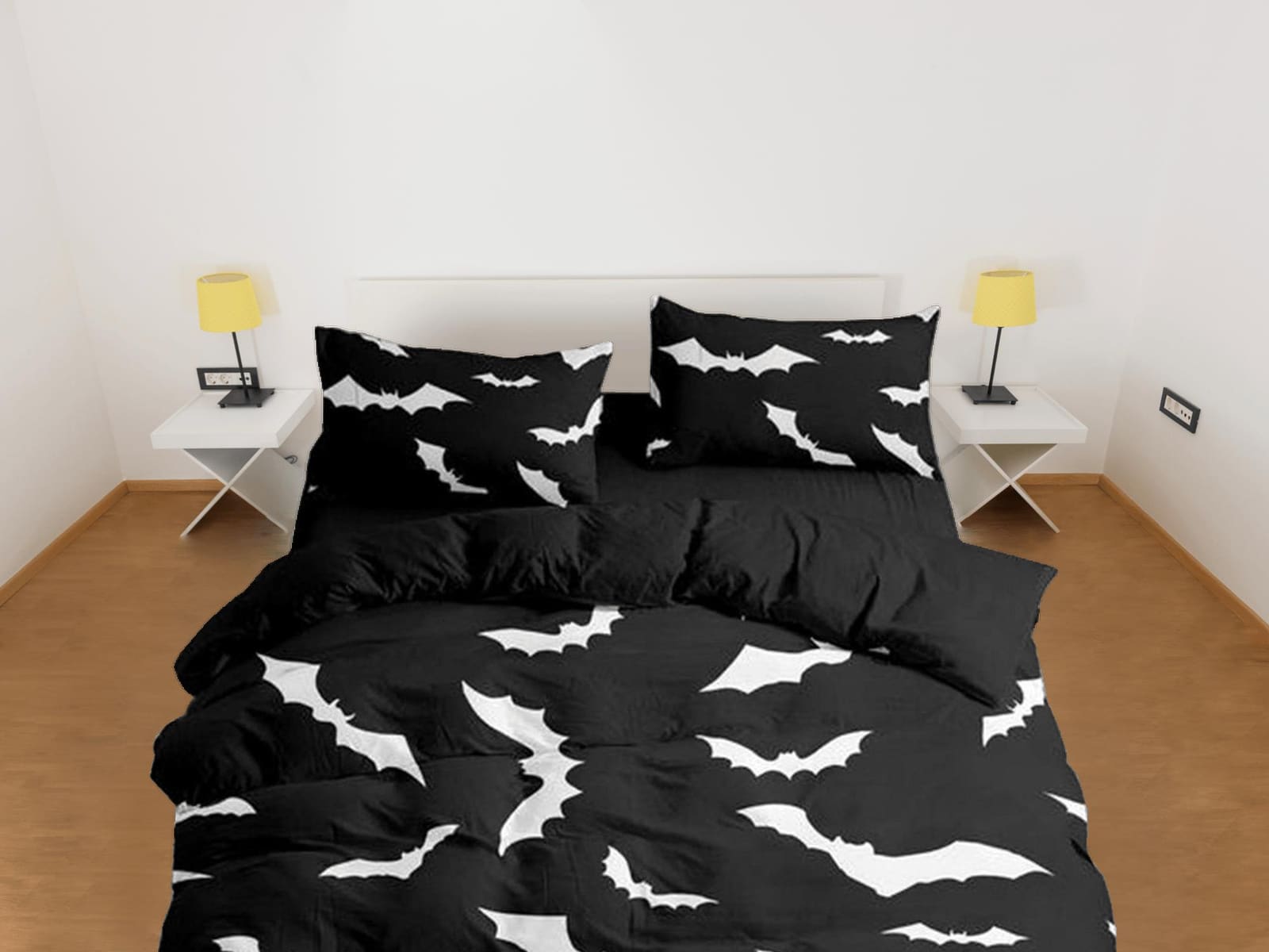 Bats halloween full size bedding & pillowcase, black duvet cover set dorm bedding, halloween decor, nursery toddler beddin…