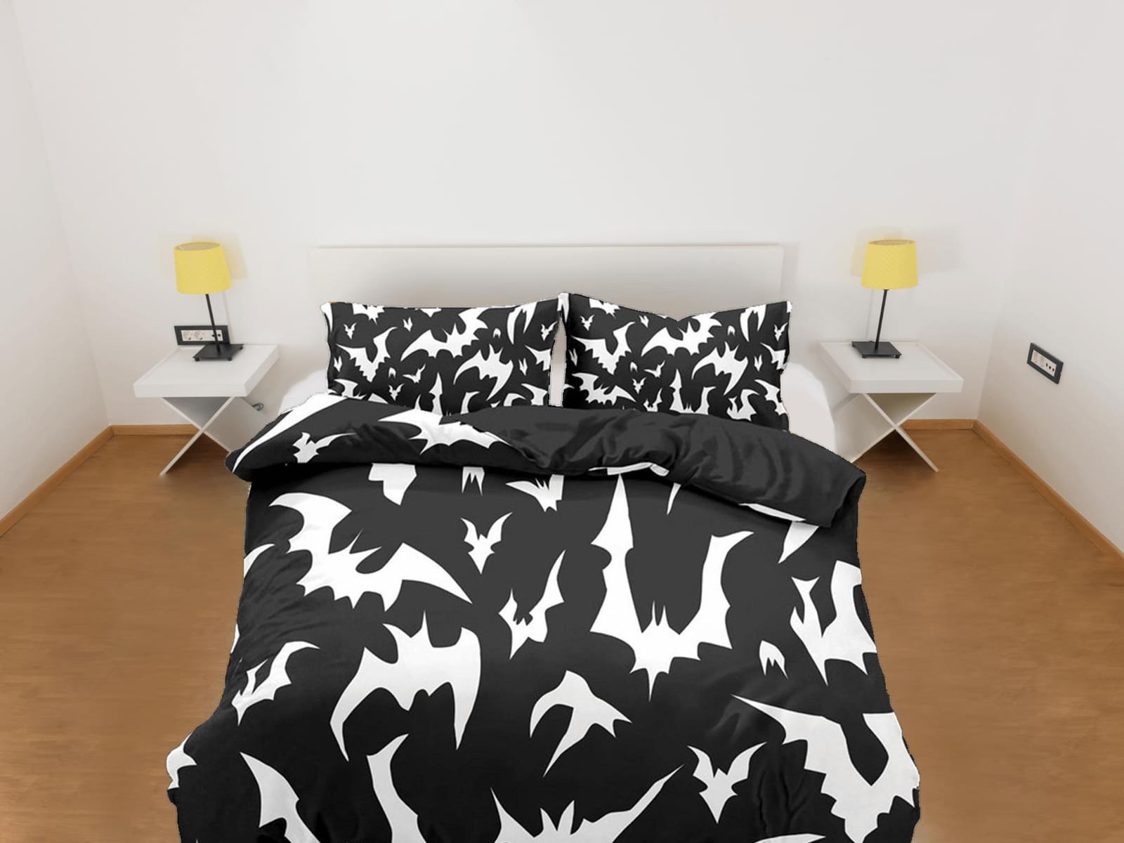 Bats halloween full size bedding & pillowcase, black duvet cover set dorm bedding, halloween decor, nursery toddler beddin…