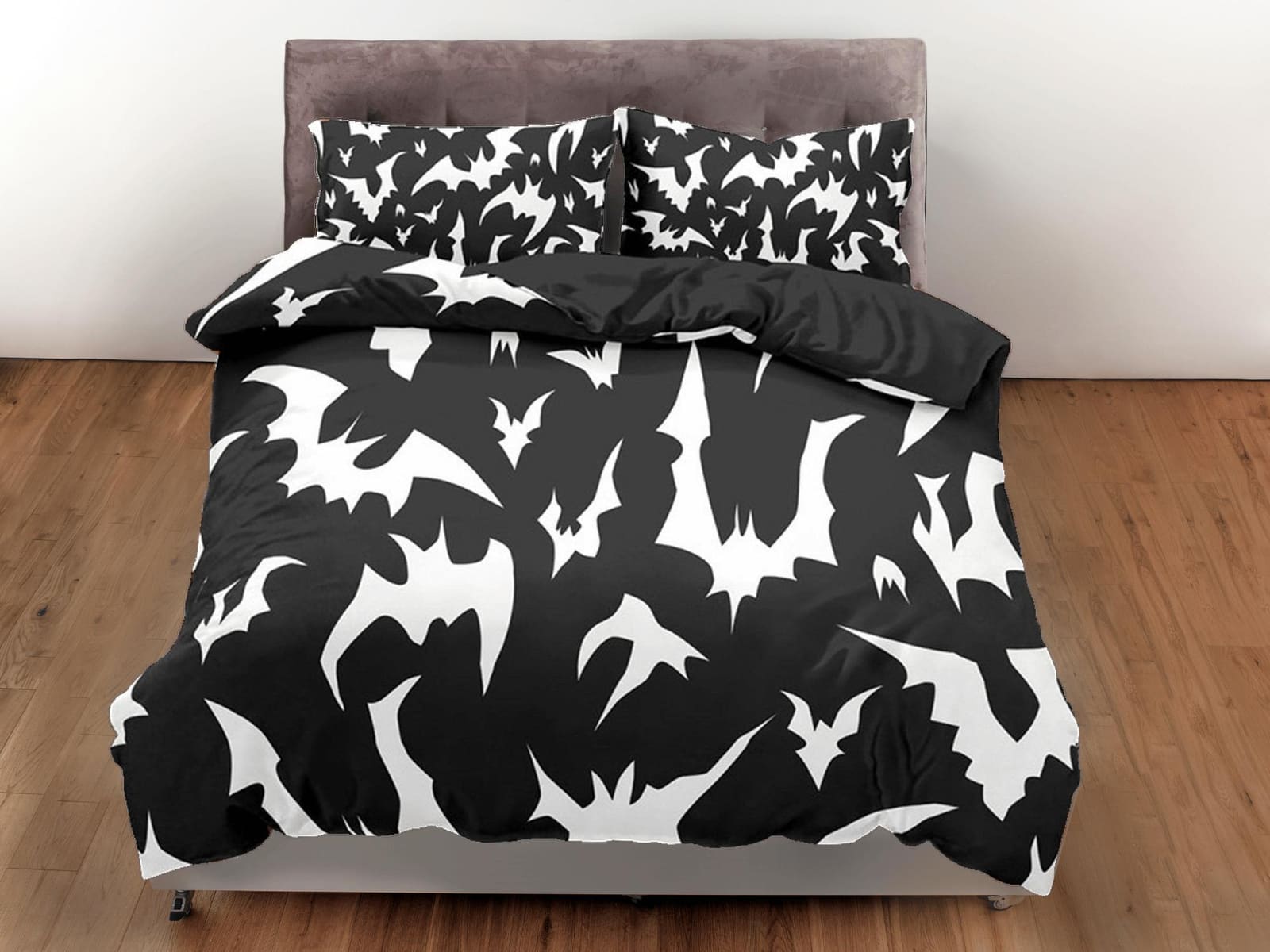 Bats halloween full size bedding & pillowcase, black duvet cover set dorm bedding, halloween decor, nursery toddler beddin…