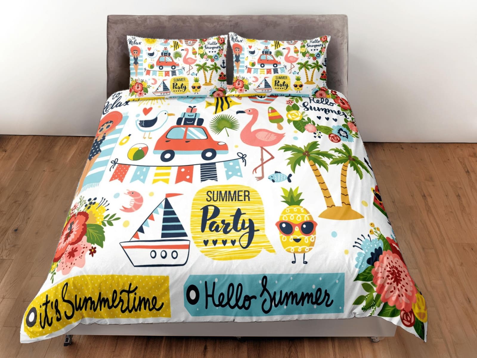 Beach party colorful coastal grandma duvet cover nautical bedding set full queen king, aesthetic beach room decor, ocean l…
