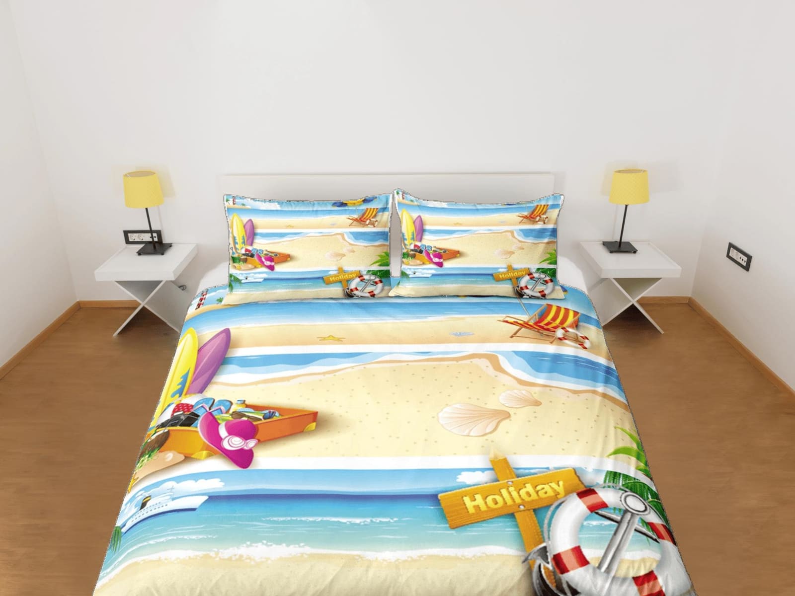 Beach summer holiday coastal grandma duvet cover nautical bedding set full queen king, aesthetic beach room decor, ocean l…