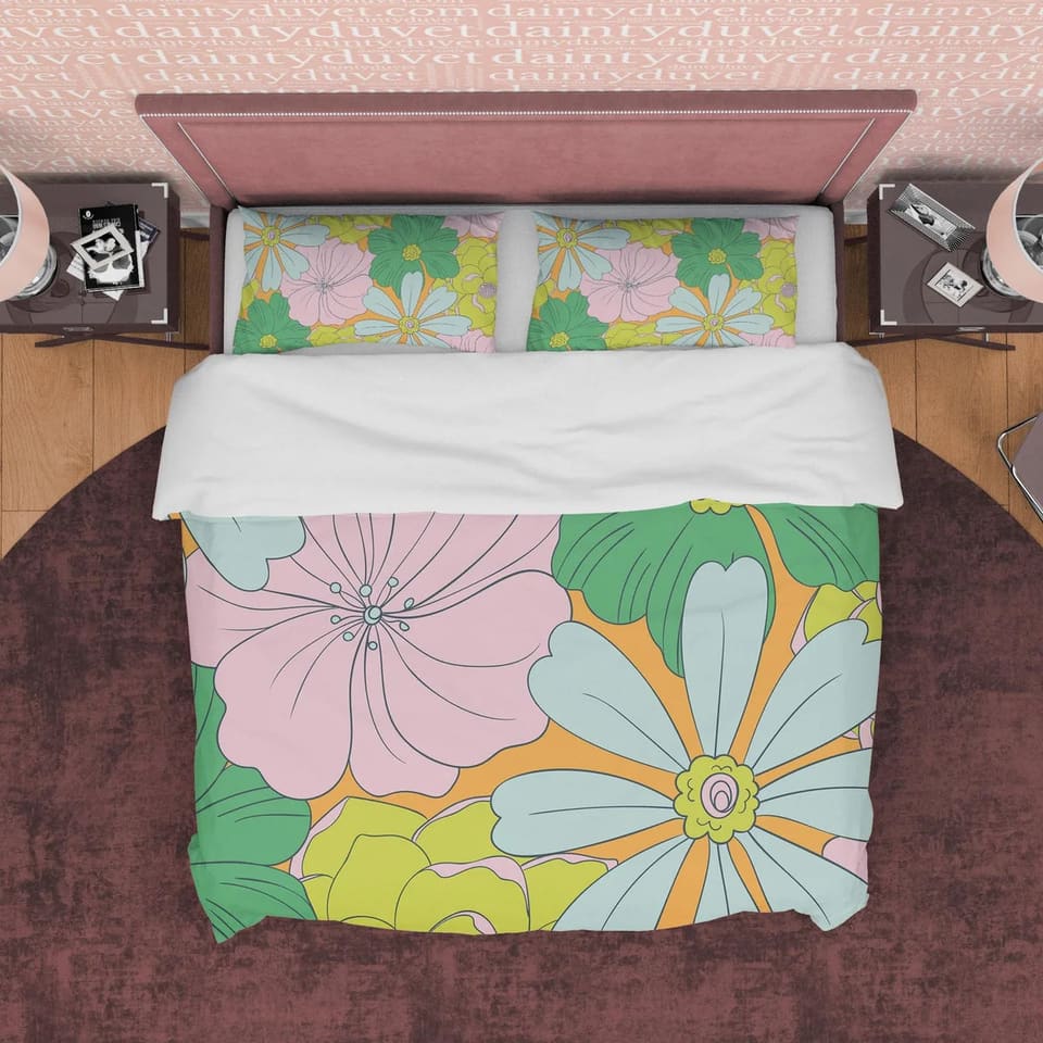 Beautiful Flower Boho Bedding Colorful Duvet Cover Bohemian Bedroom Set, Unique Blanket Cover Floral Quilt Cover, Aestheti…
