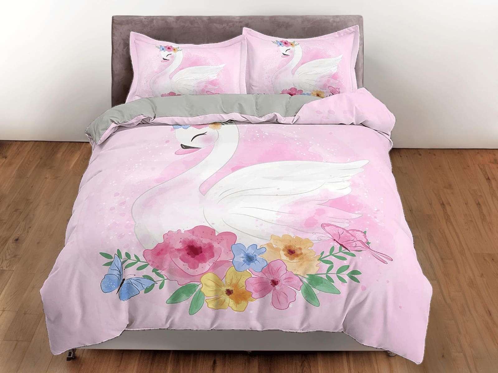 Beautiful Swan Pink Girly Bedding, Duvet Cover Set & Pillowcase, Zipper Bedding, Dorm Bedding, Teens Adult Duvet King Quee…