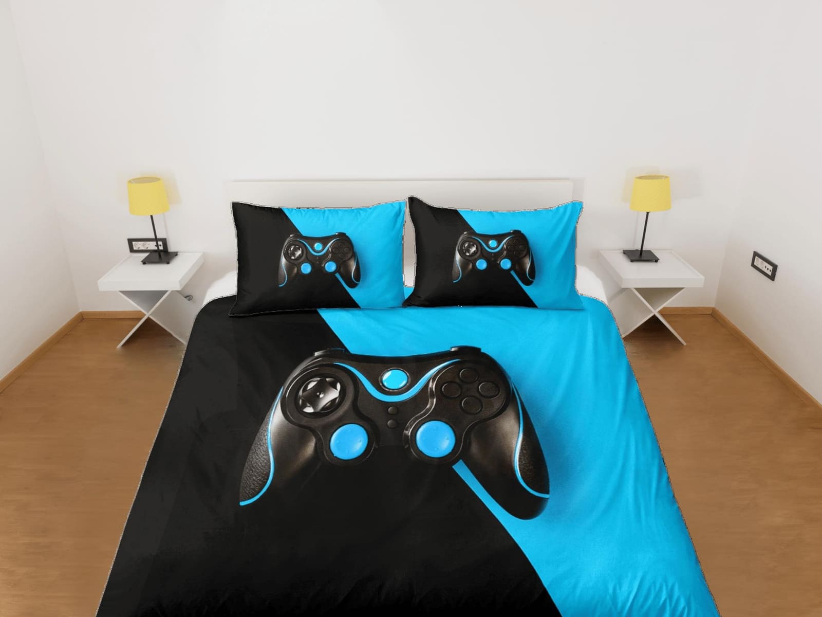 Black and blue gamer bedding duvet cover, video gamer boyfriend gift bedding set full king queen twin, boys bedroom, colle…