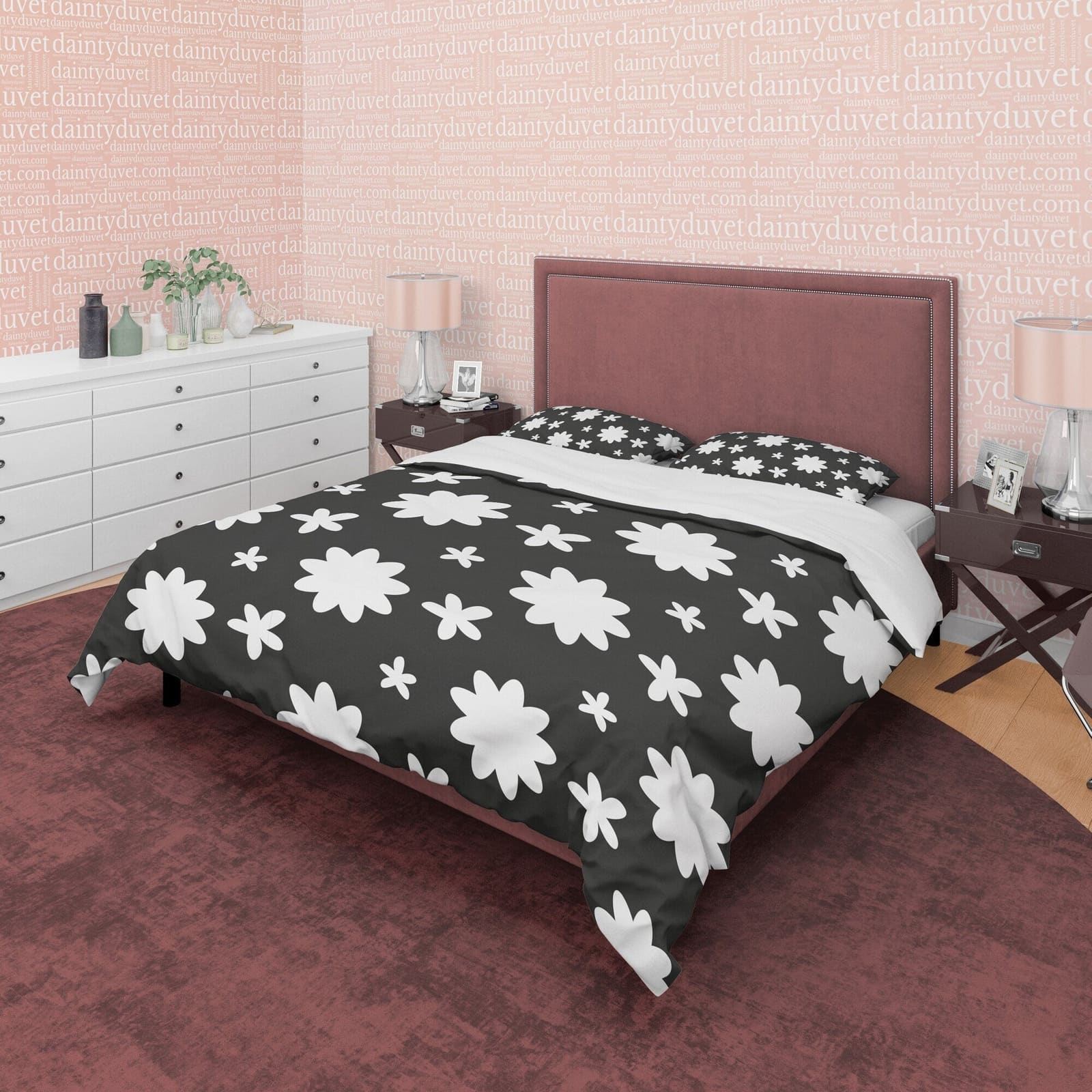 Black and White Duvet Cover Set, Geometric Flower Blanket Cover 90s Nostalgia Quilt Cover, Retro Printed Bedding Set, Groo…