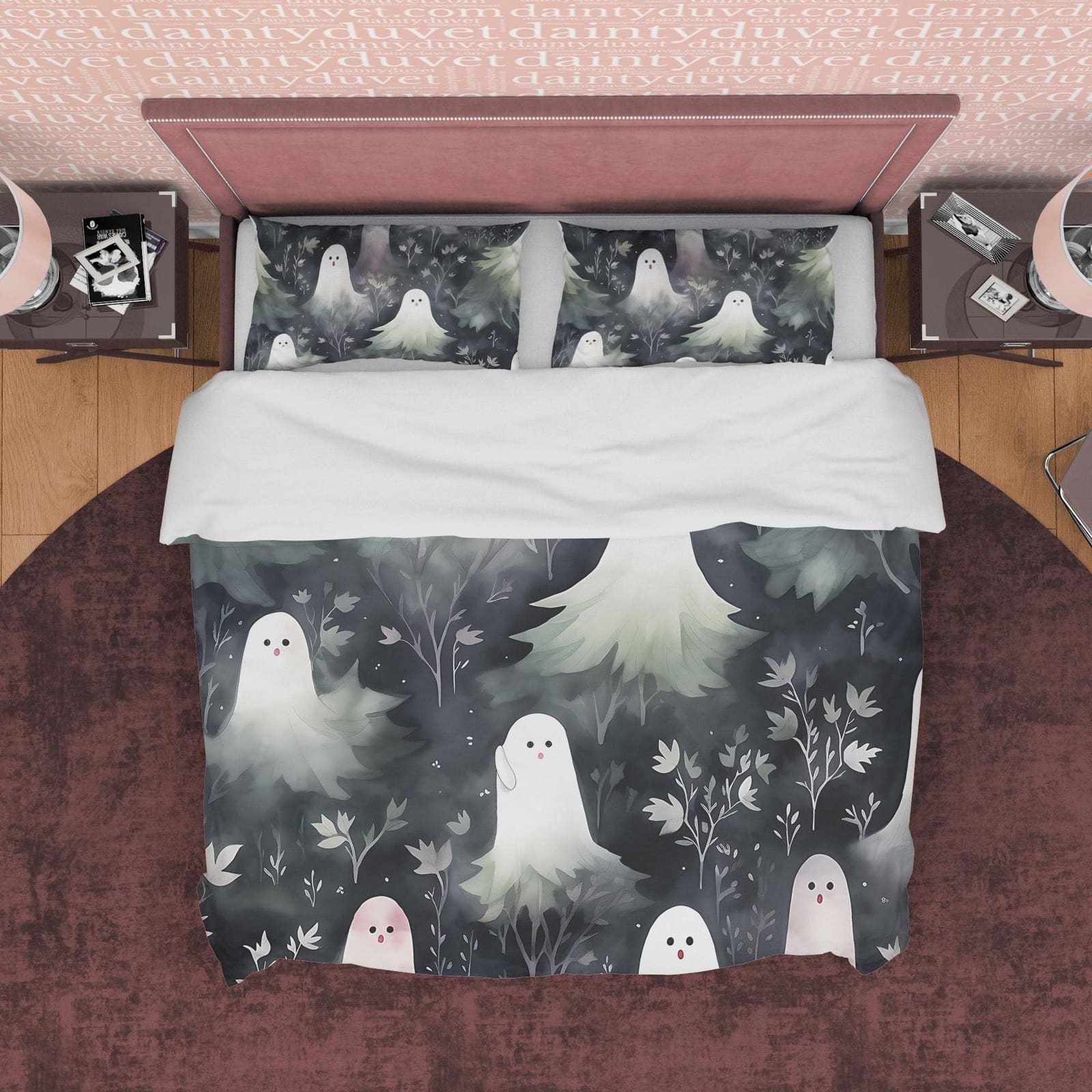 Black And White Ghost Duvet Cover Set, Creepy Quilt Cover Aesthetic Zipper Bedding, Haunted Forest Blanket Cover Halloween…
