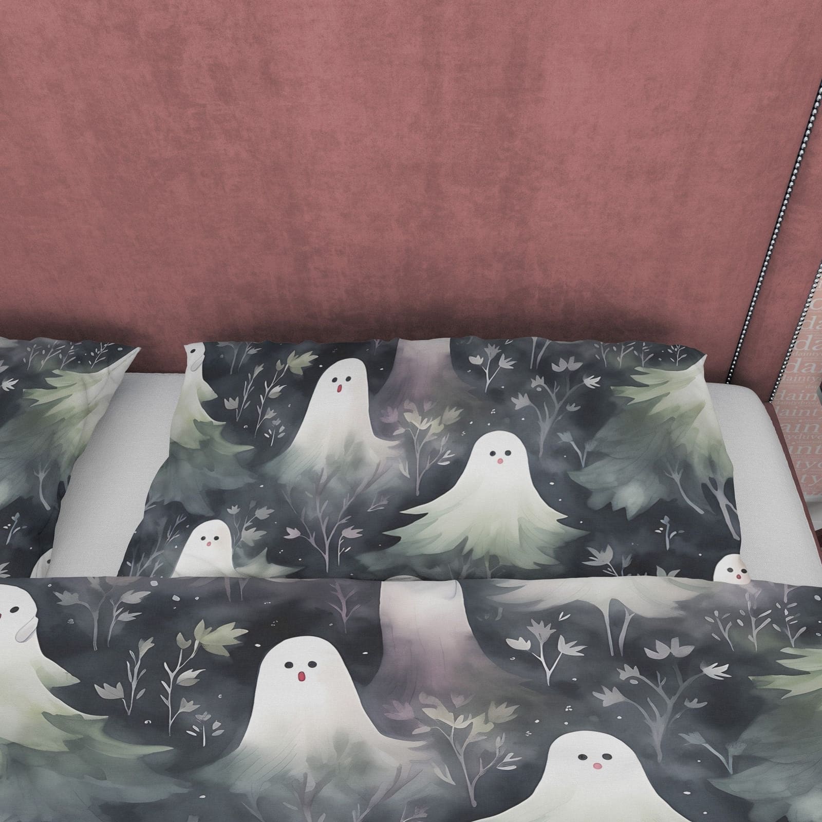 Black And White Ghost Duvet Cover Set, Creepy Quilt Cover Aesthetic Zipper Bedding, Haunted Forest Blanket Cover Halloween…