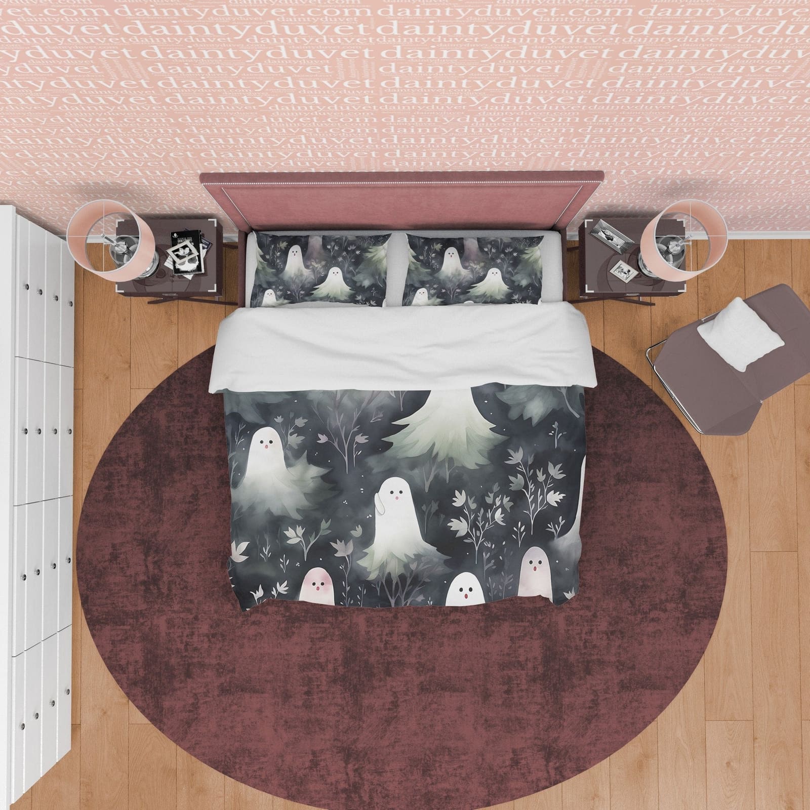 Black And White Ghost Duvet Cover Set, Creepy Quilt Cover Aesthetic Zipper Bedding, Haunted Forest Blanket Cover Halloween…