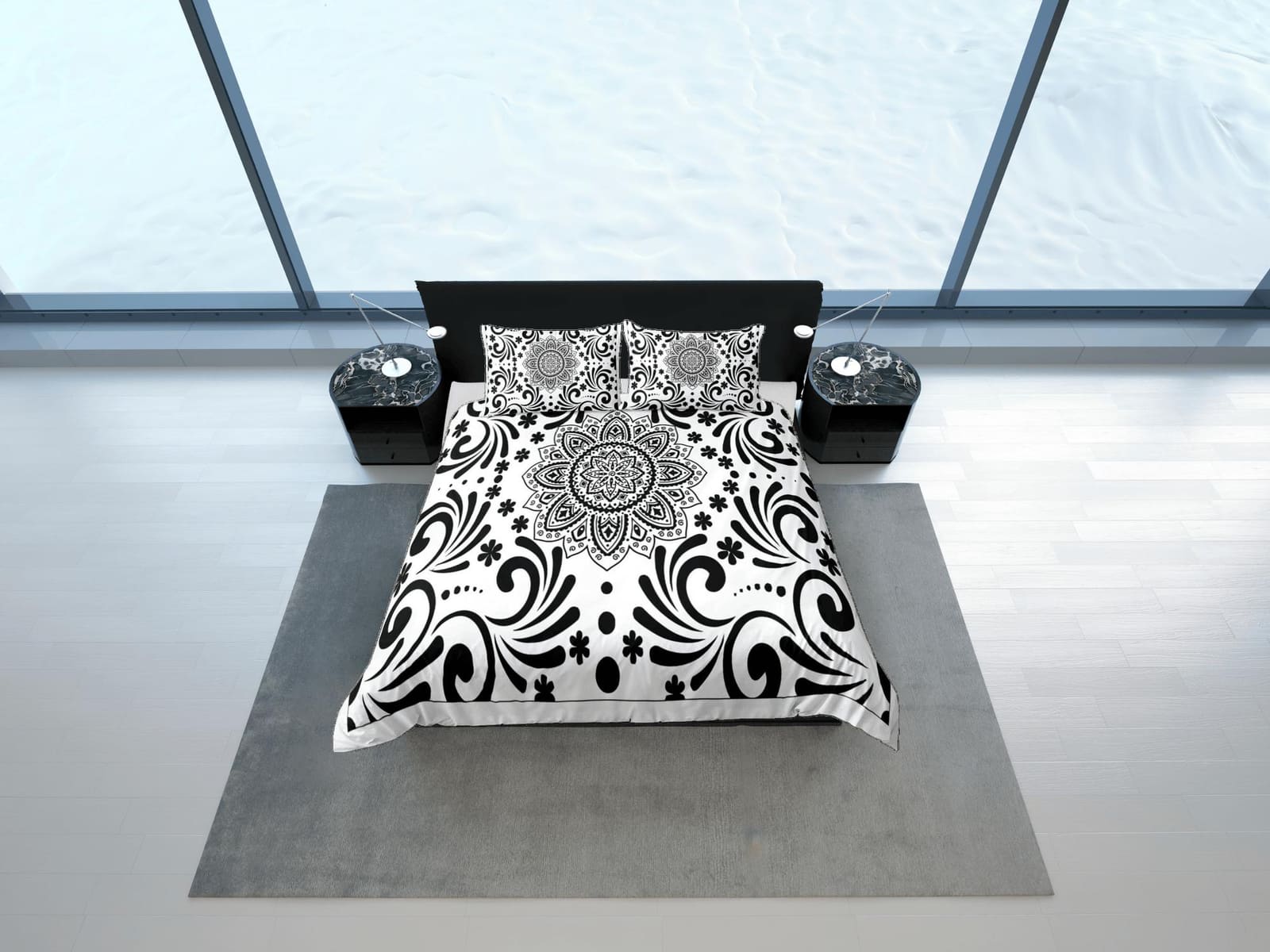 Black and white mandala duvet cover boho bedding set full, queen, king, dorm bedding, aesthetic room decor indian bedsprea…