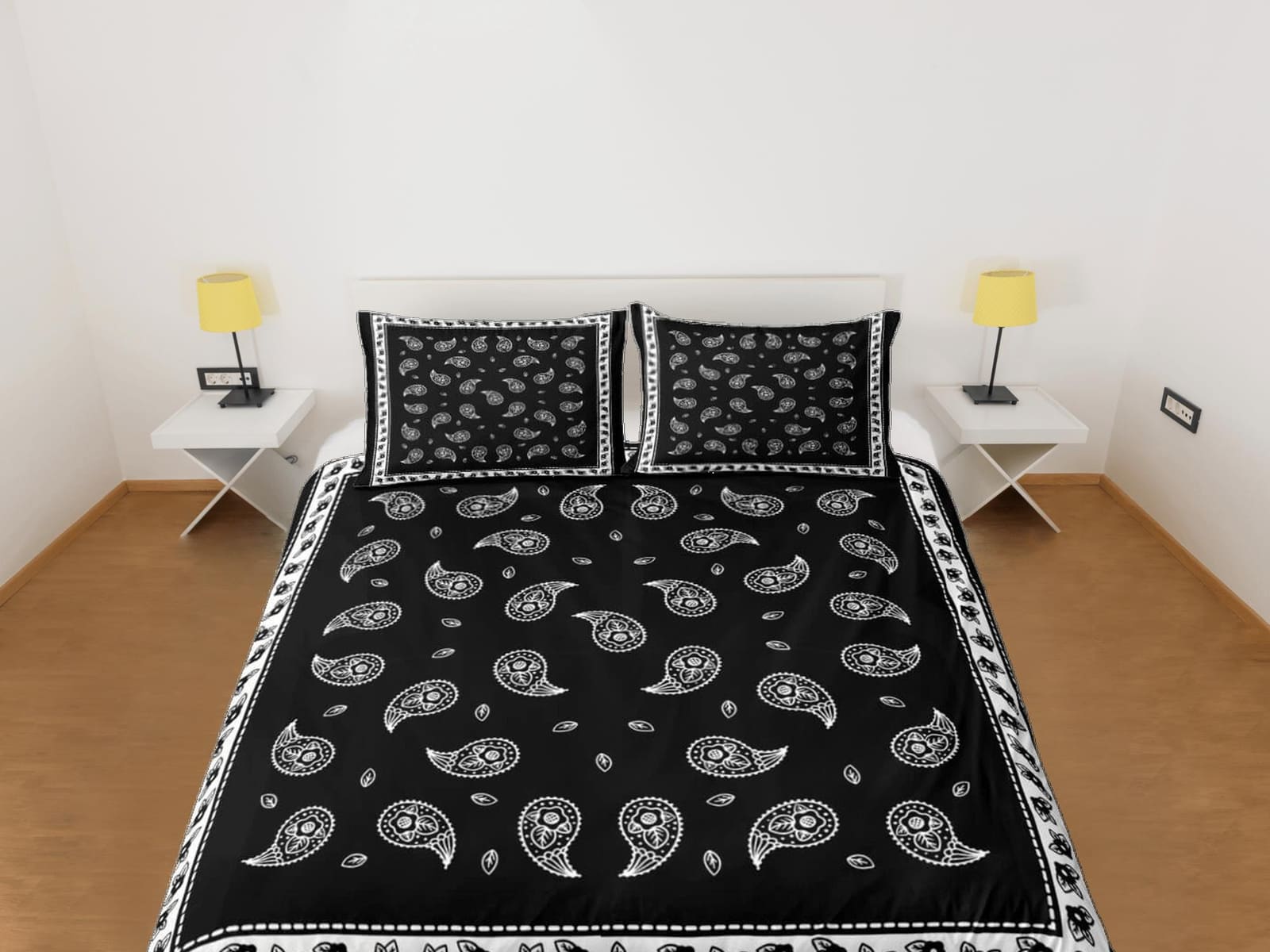 Black bandana paisley duvet cover set, aesthetic room decor bedding set full, king, queen size, abstract boho bedspread, l…