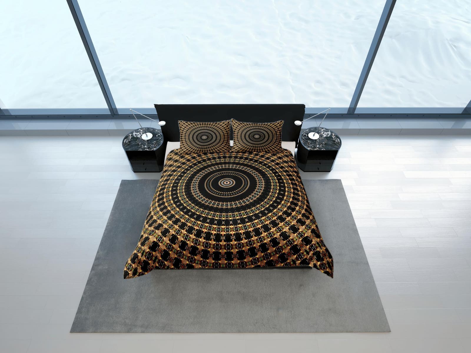 Black Mandala Duvet Cover Set Boho Bedding, Hippie Dorm Bedding, Single Bed