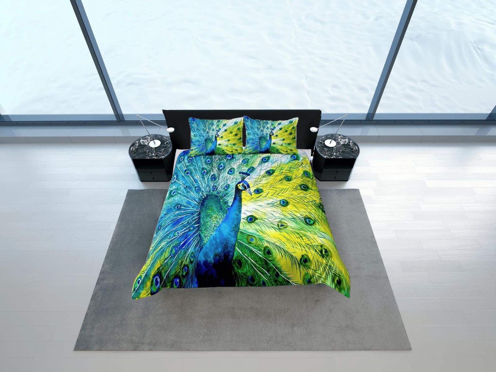 Blue and green peacock decor aesthetic bedding set full, luxury duvet cover queen, king, boho duvet, designer bedding, max…