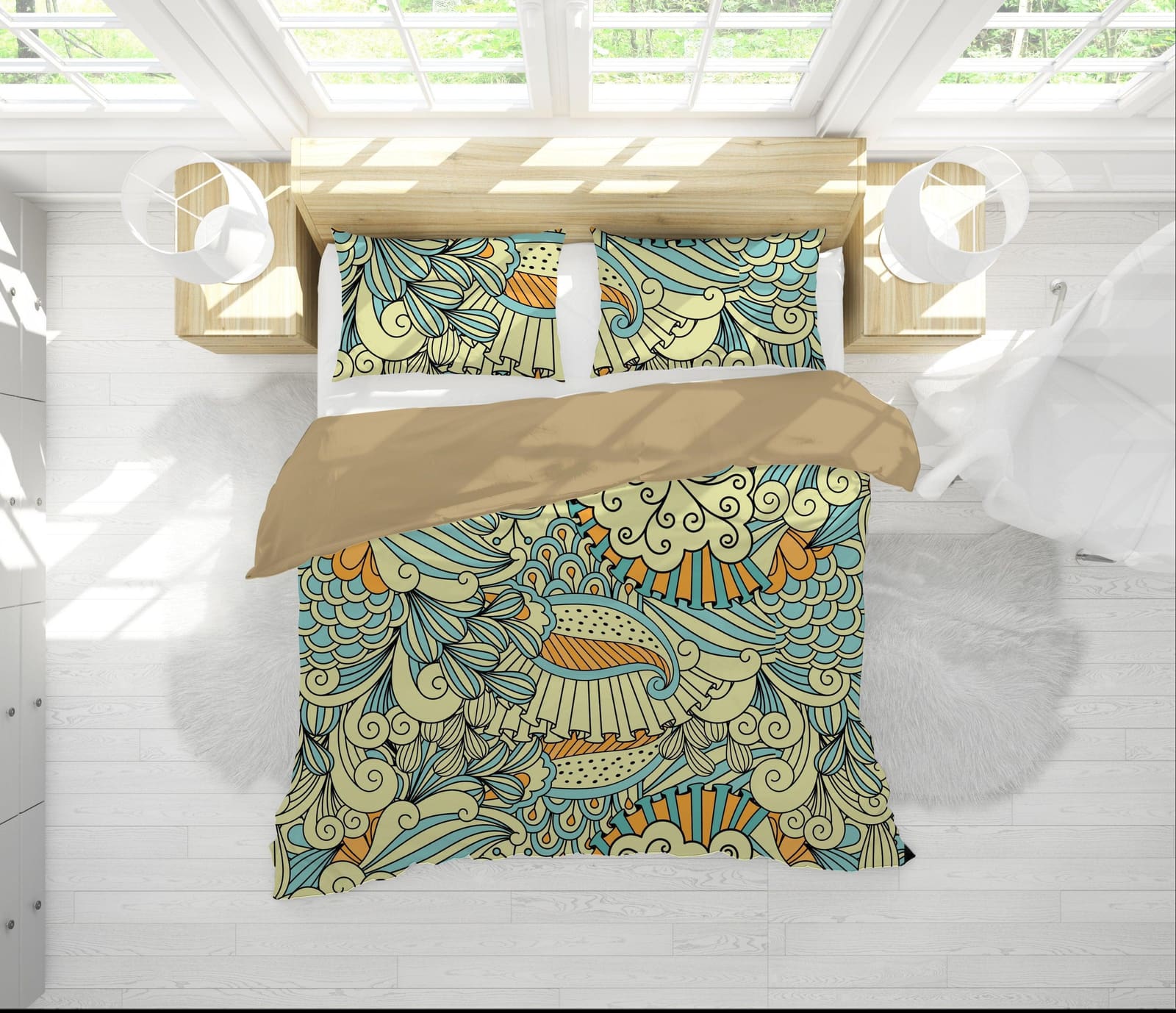 Blue and Yellow Mermaid Paisley Pattern Duvet Cover Set with Pillowcase, Dorm Bedding Set, Comforter Cover