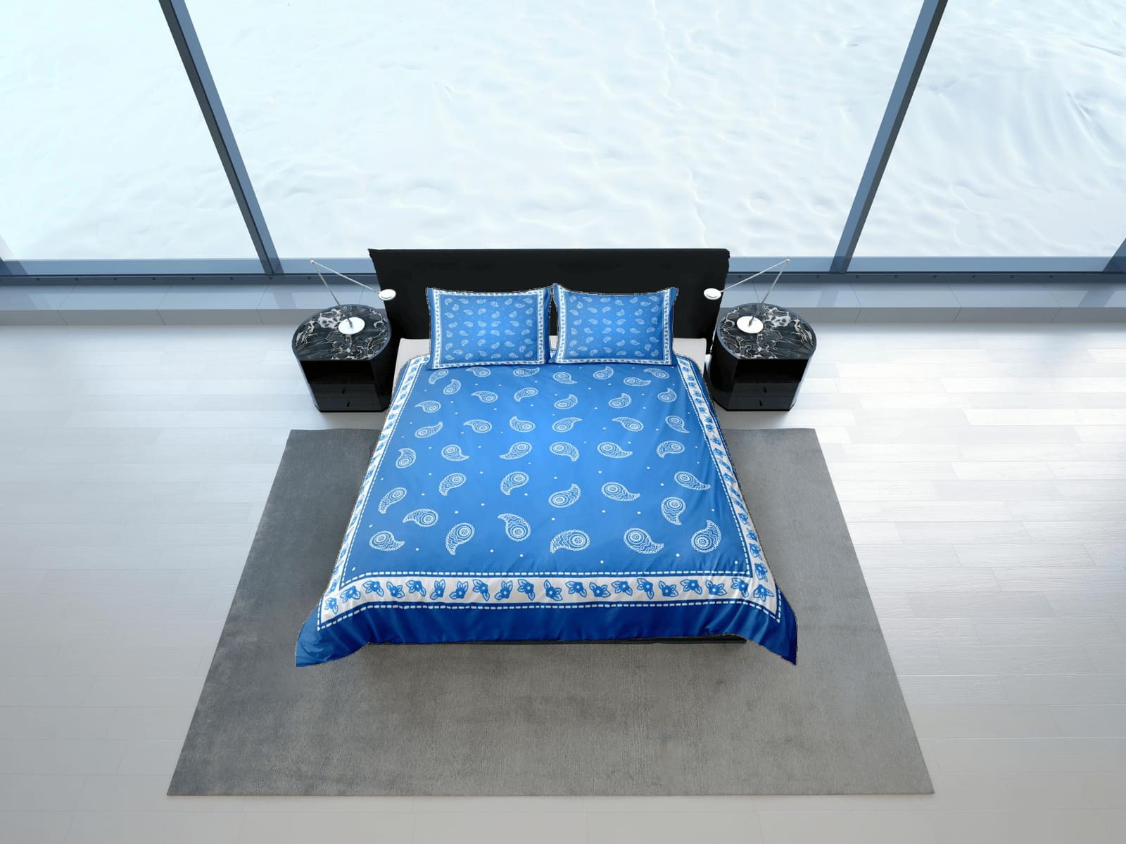 Blue bandana paisley duvet cover set, aesthetic room decor bedding set full, king, queen size, abstract boho bedspread, lu…