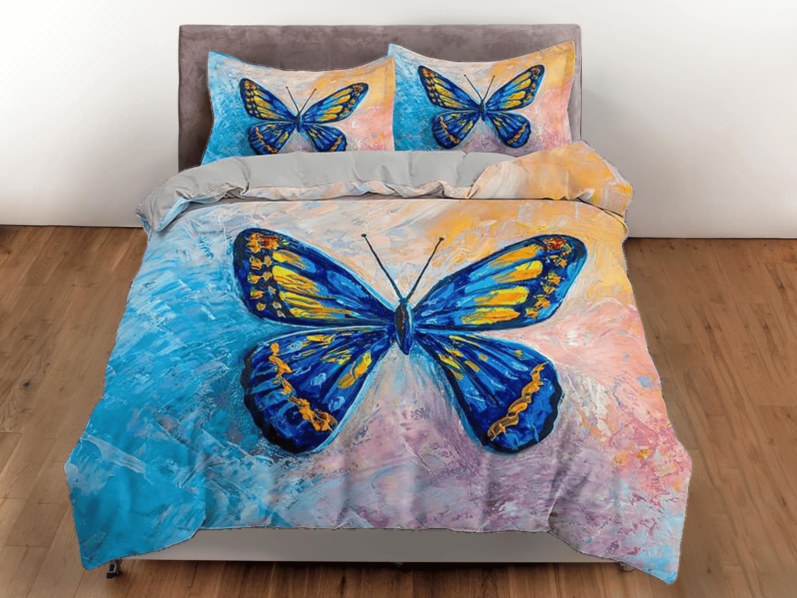 Blue butterfly art painting bedding duvet cover boho chic dorm bedding full size adult duvet king queen twin, nursery todd…