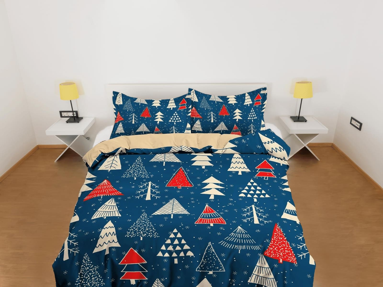 Blue christmas tree pattern duvet cover set, christmas full size bedding & pillowcase, college bedding, crib toddler beddi…
