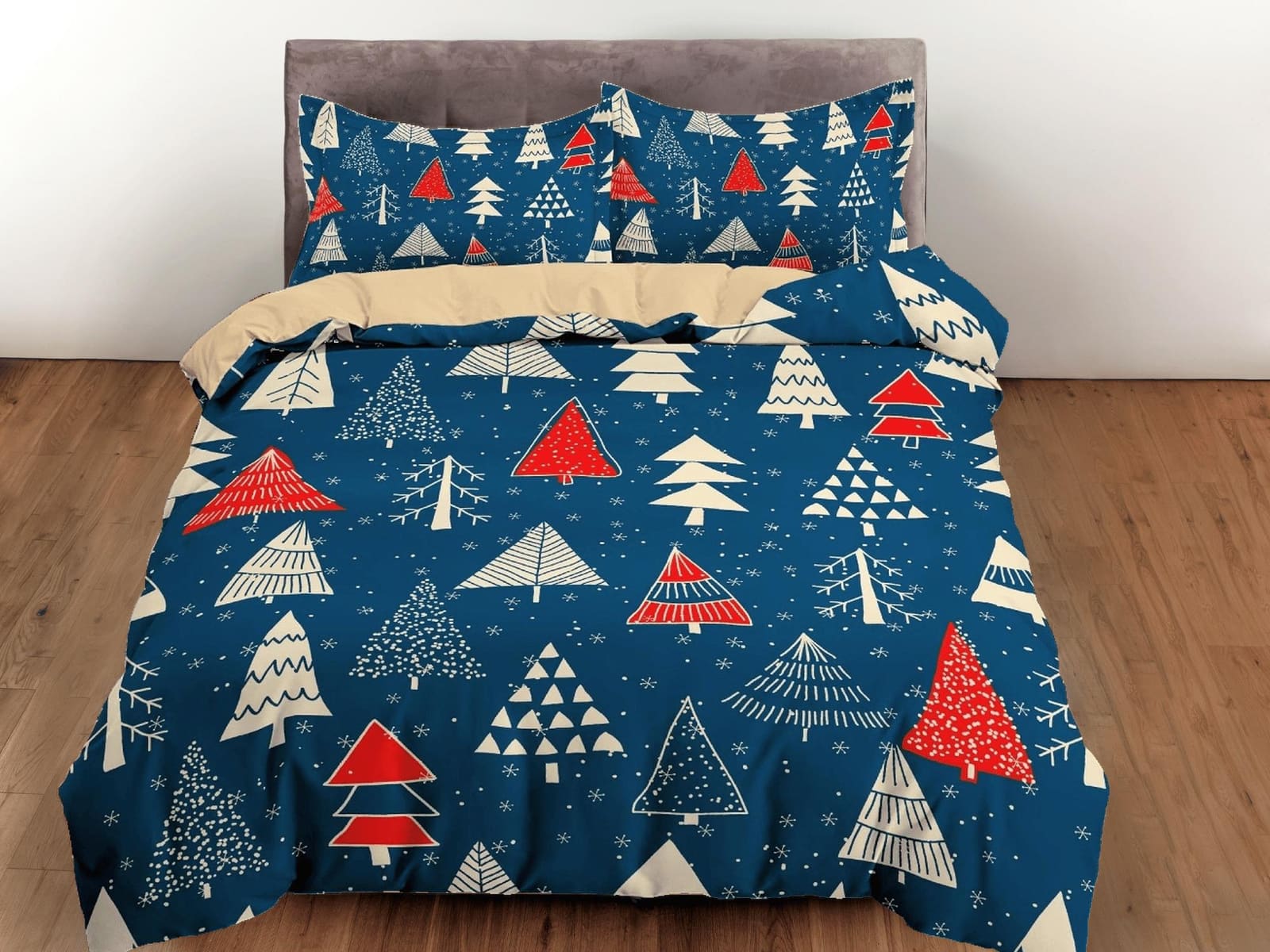 Blue christmas tree pattern duvet cover set, christmas full size bedding & pillowcase, college bedding, crib toddler beddi…