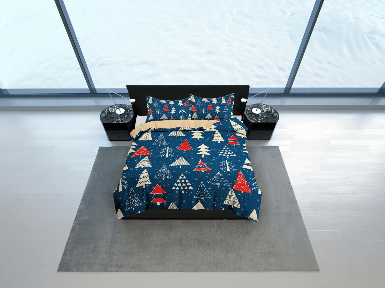 Blue christmas tree pattern duvet cover set, christmas full size bedding & pillowcase, college bedding, crib toddler beddi…