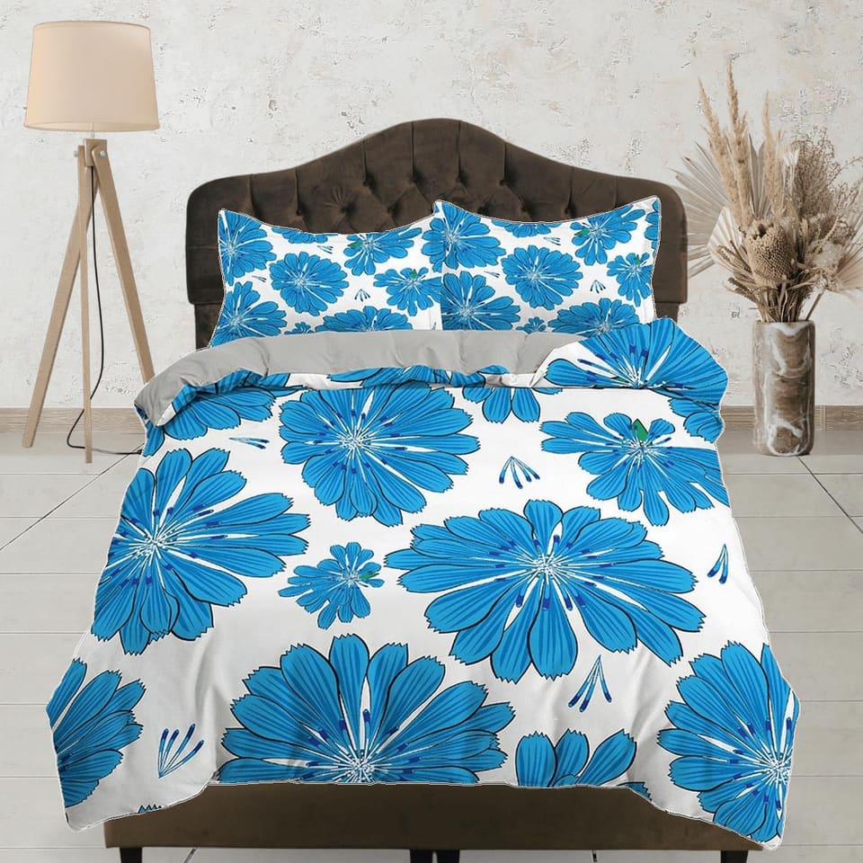 Blue floral duvet cover colorful bedding, teen girl bedroom, baby girl crib bedding boho maximalist bedspread aesthetic be…