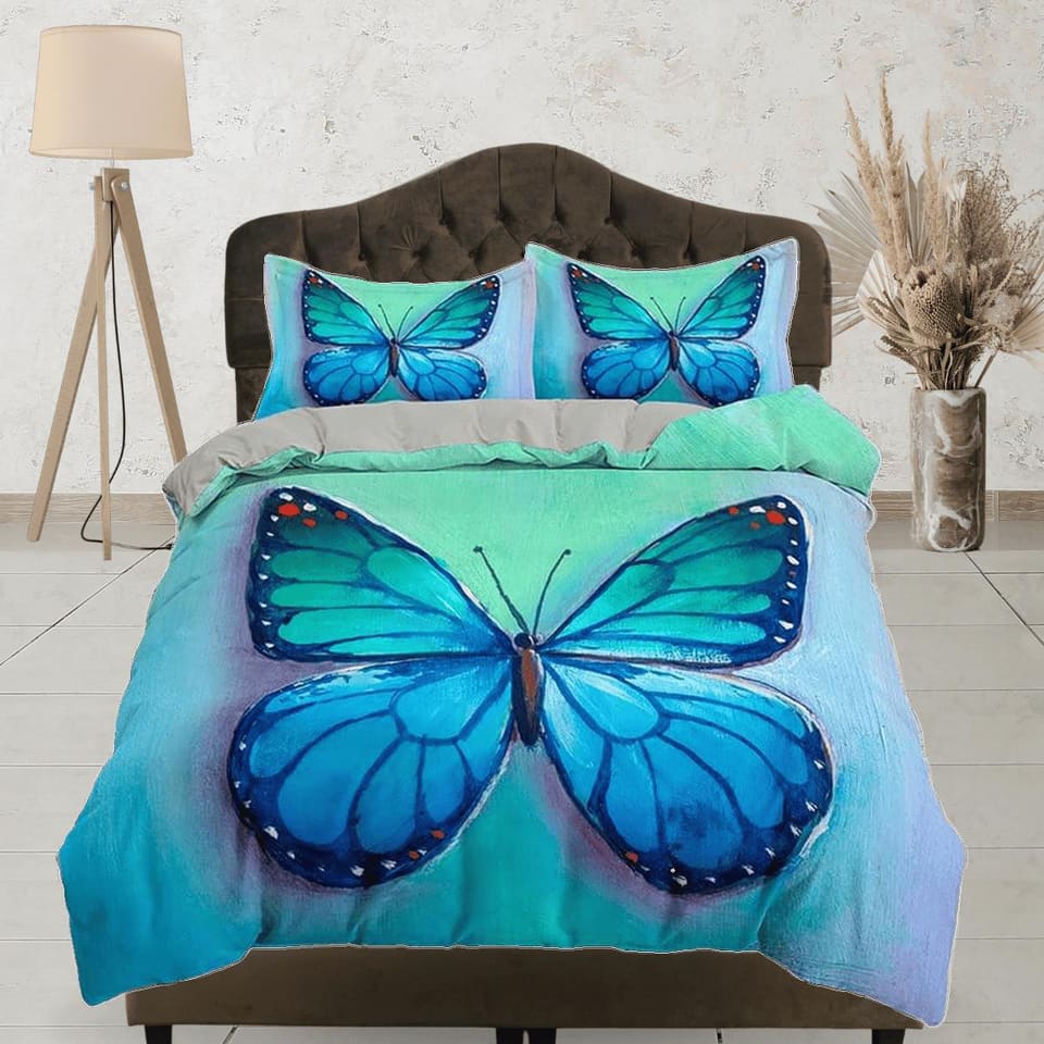 Blue monarch butterfly bedding duvet cover boho chic dorm bedding full size adult duvet king queen twin, butterfly nursery…