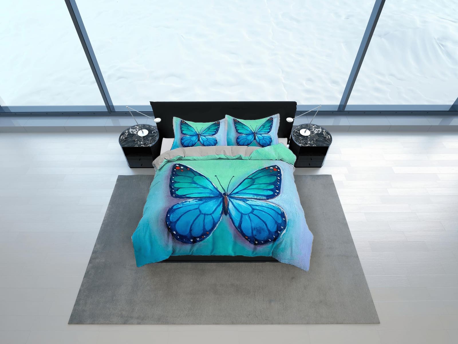 Blue monarch butterfly bedding duvet cover boho chic dorm bedding full size adult duvet king queen twin, butterfly nursery…
