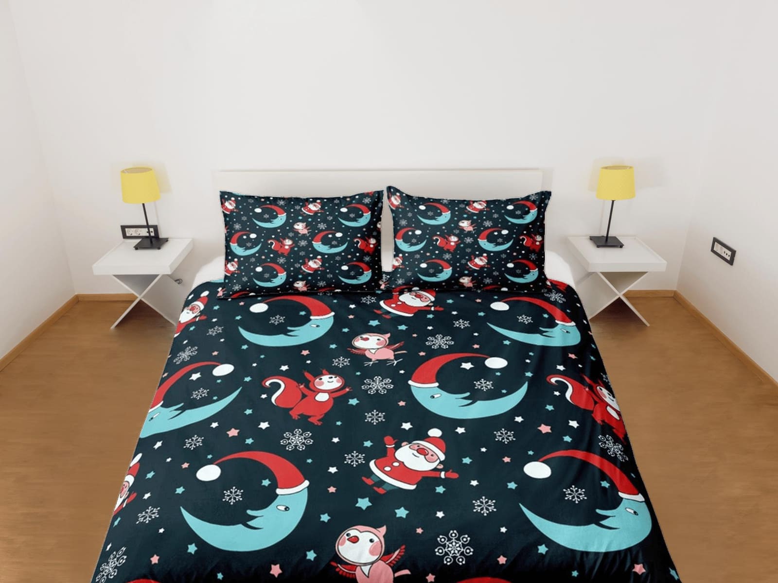 Blue moon and santa claus duvet cover set, christmas full size bedding & pillowcase, college bedding, crib toddler bedding…