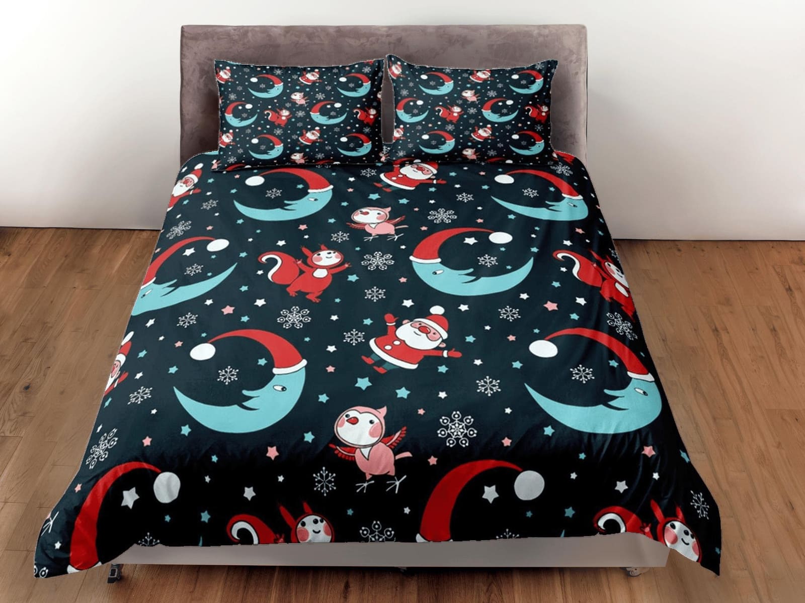 Blue moon and santa claus duvet cover set, christmas full size bedding & pillowcase, college bedding, crib toddler bedding…