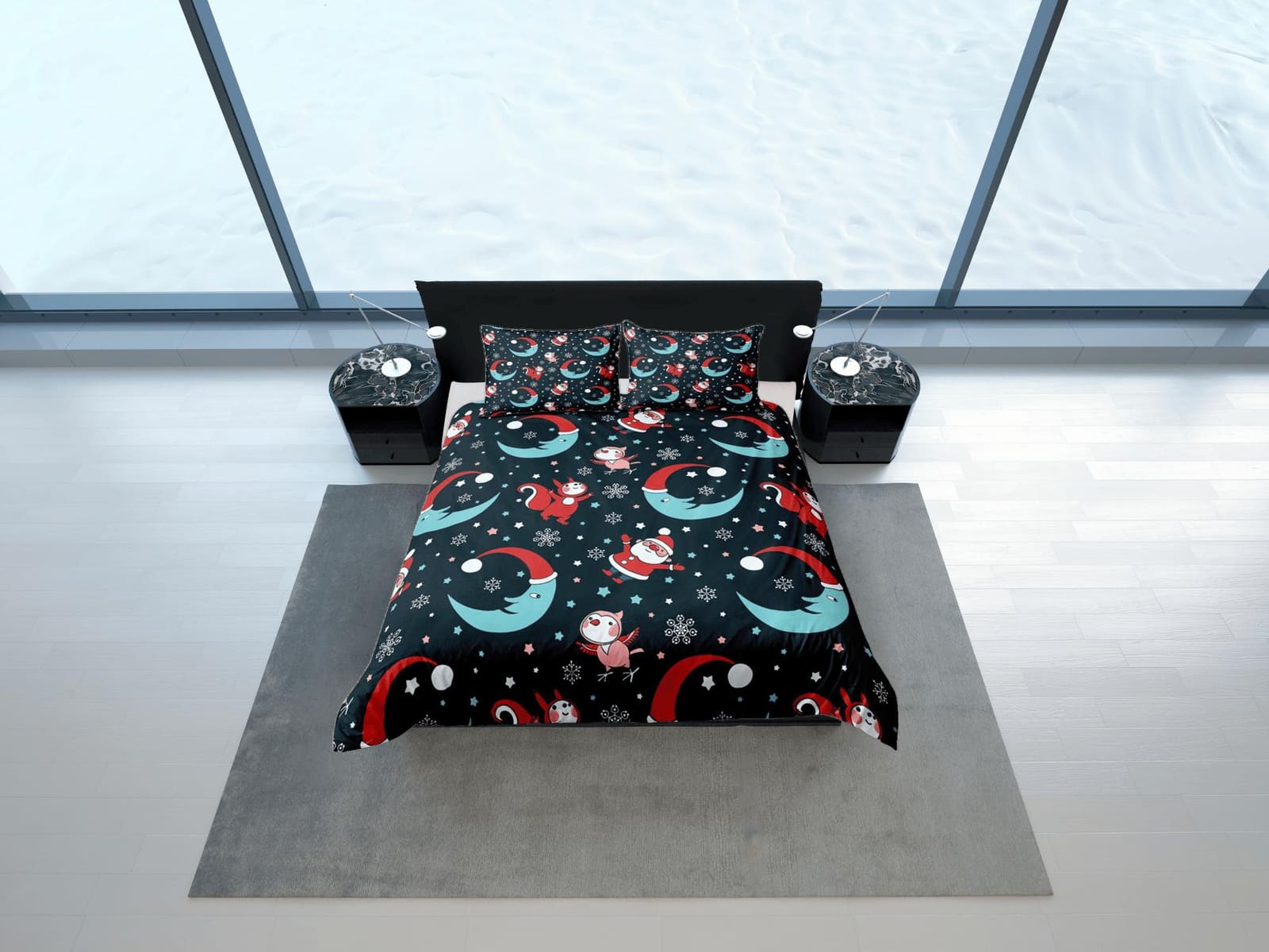 Blue moon and santa claus duvet cover set, christmas full size bedding & pillowcase, college bedding, crib toddler bedding…