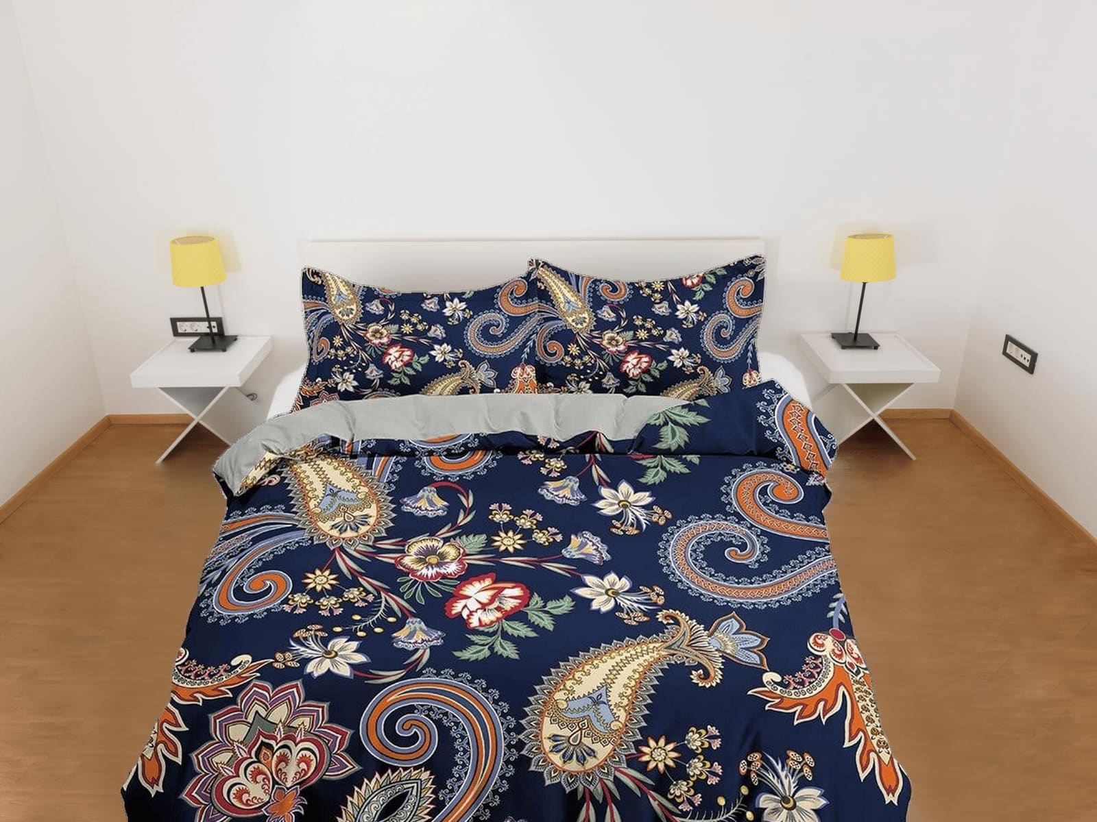 Blue paisley duvet cover set, aesthetic room decor bedding set full, king, queen size, abstract boho bedspread, shabby chi…