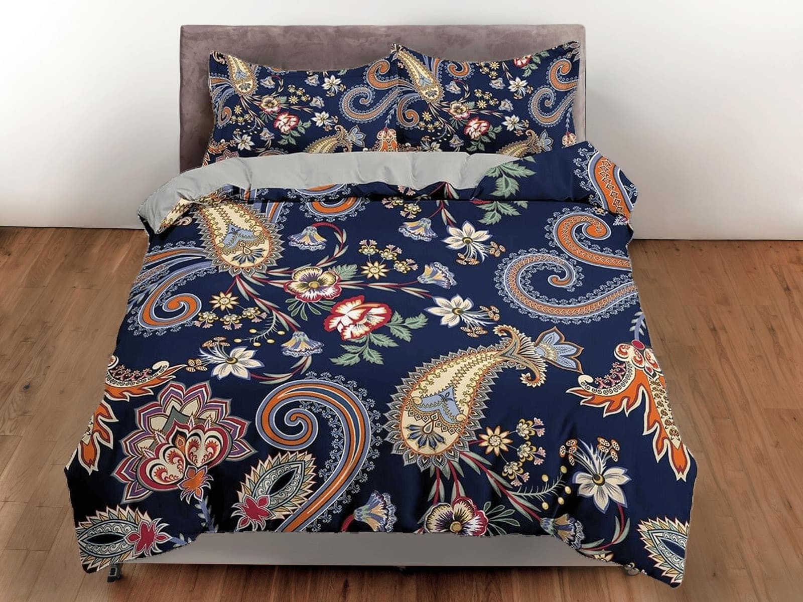 Blue paisley duvet cover set, aesthetic room decor bedding set full, king, queen size, abstract boho bedspread, shabby chi…