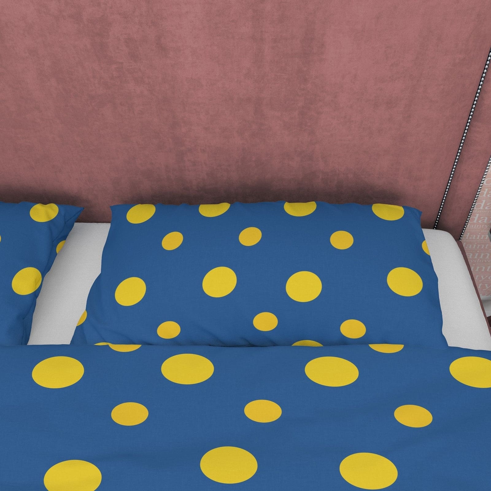 Blue Polka Dot Duvet Cover Geometric Bedding, Mid Century Modern Bedroom Set, Yellow Dotted Quilt Cover, Simple Unique Col…